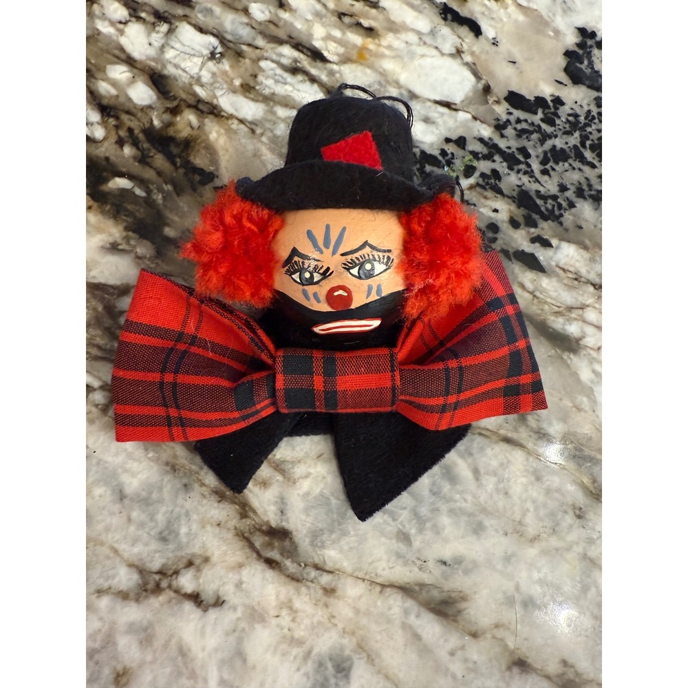 Vintage Clown Ornament Handmade Unique Whimsical Holiday Decoration Plaid wood‎